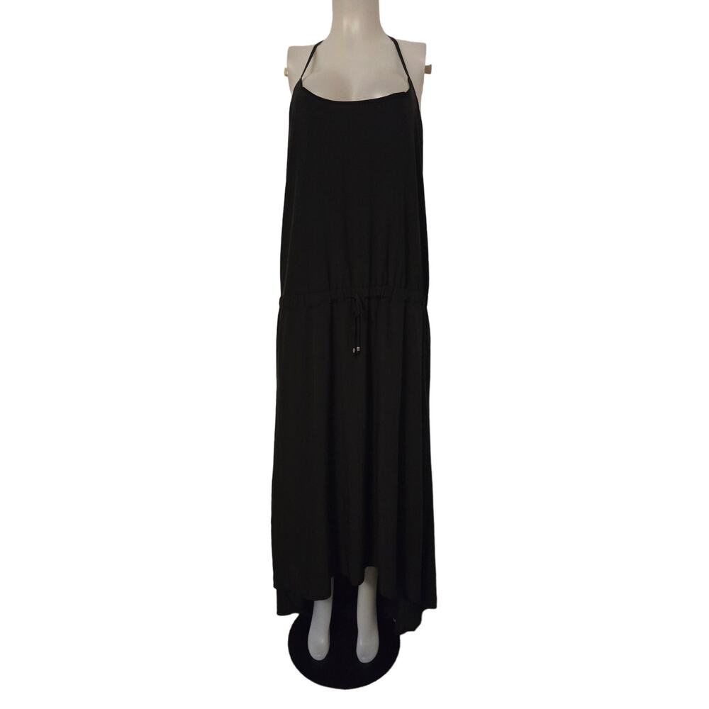 Athleta Black Sleeveless Draw String Waist Built In Bra Black Summer Dress 16
